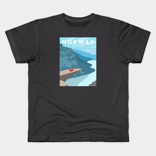 Trolltunga, Norway Travel Poster Kids T-Shirt by lymancreativeco